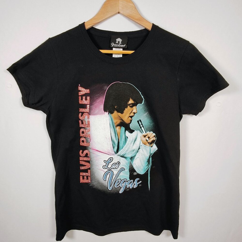 Graceland Women's Medium Elvis Presley Las‎ Vegas Rhinestones T-Shirt NWOT